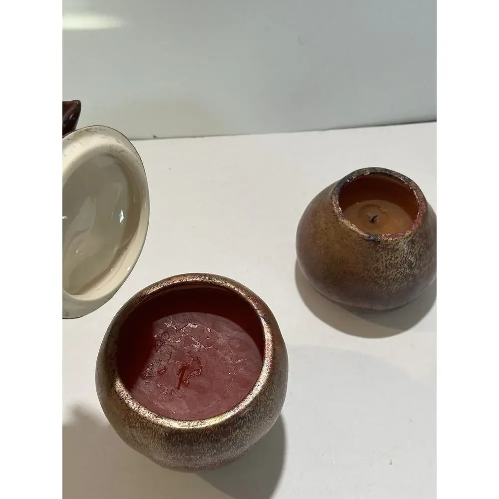 lot of 2 Seasons Candle‎ by Fitz and Floyd 2001 Apple + extra candle wax pottery